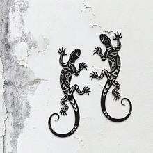 2 buc siluete Gecko metalice în stil rustic, artizanat din fier forjat, potrivite pentru decorarea pereților, decorațiuni din fier suspendat pe perete, nu necesită electricitate, decorare grădină - Negru - Vizualizare 1