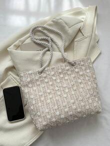 1 件通勤包草编包单肩包沙滩包便携式拉链闭合设计适合婚礼派对、节日、假日活动、娱乐、下午茶、海边度假约会等场合，时尚草编材质适合女性、女孩、母亲、女朋友、朋友、伴娘、学生、老师、母亲的礼物等日常使用，感恩的完美礼物，海边玩耍收纳袋 - 白色 - 查看 7