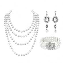 D EXCEED 2/3pcs 1920s Tea Party, Dancing, Hen Party, Pearl Necklace & Bracelet Set, Great Gatsby Theme, Easter, Royal Ascot, Mother's Day Gift - Pearl Necklace and Three Row Pearl Bracelet Combination - View 39