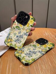 花朵 1 件复古蓝色花卉图案纹理软皮手机壳适用于 Apple 15/15PLUS/15PRO/15PROMAX 和手机，防摔 - 彩色 - 查看 2