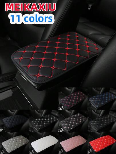 MEIKAXIU 1 pieza Reposabrazos de piel sintética (PU) acolchado con diseño bordado para coche, 12.6"X7.5", accesorios de coche universales, unisex en color negro y rojo