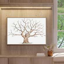 1 pieza Cuadro de lona con árbol de huellas dactilares sin marco - Decoración de pared resistente al agua del árbol familiar para cumpleaños, aniversarios y bodas, decoración de cumpleaños y aniversario con diseño artístico de árbol y patrones detallados de huellas dactilares, arte de huellas dactilares - Multicolor - Ver 1
