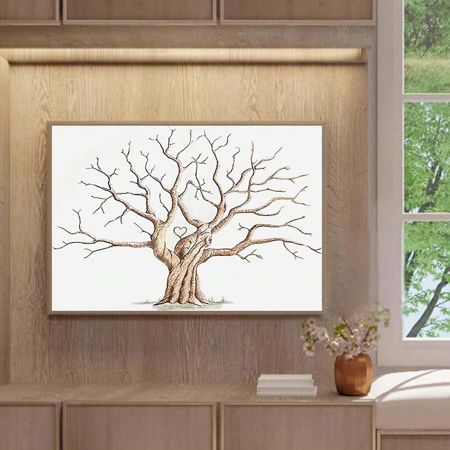 1 pieza Cuadro de lona con árbol de huellas dactilares sin marco - Decoración de pared resistente al agua del árbol familiar para cumpleaños, aniversarios y bodas, decoración de cumpleaños y aniversario con diseño artístico de árbol y patrones detallados de huellas dactilares, arte de huellas dactilares - Multicolor - Ver 1
