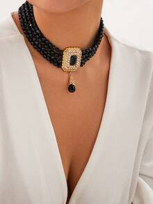 1pc Vintage Boho Style Multi-Layer Crystal Beaded Necklace, Elegant & Fashionable Glass Rhinestone Jewelry For Ladies, Suitable For Daily Outfits, Parties And Banquets - Beaded Necklace - View 17