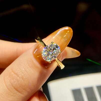 1枚1-2克拉四爪镶嵌椭圆形D色莫桑石订婚戒指，奢华S925纯银结婚戒指，周年纪念承诺戒指，奢华珠宝礼品