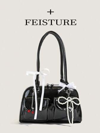 حقيبة يد نسائية جديدة من الجلد الصناعي المقاوم للماء باللون الأساسي الكلاسيكي، مزينة بفيونكة من الخرز، سعة كبيرة، حقيبة كتف، محفظة نسائية، مناسبة للتسوق والتنقل والسفر