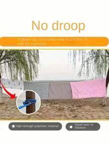 1 Pc (1000cm/394in) Steel Core Clothesline, Wind Resistant No Drill Needed Extra Long Steel Cord Clothesline With 2 Hooks, Outdoor/Indoor Drying Rope, Camping Accessory