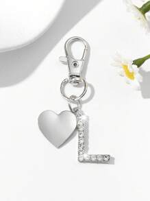 1pc Fashionable European American Luxury Heart Hollow English Letter Shaped Key Chain Pendant, Studded With Rhinestones, Suitable For Women Car Key, Bag Decor, Birthday Gift