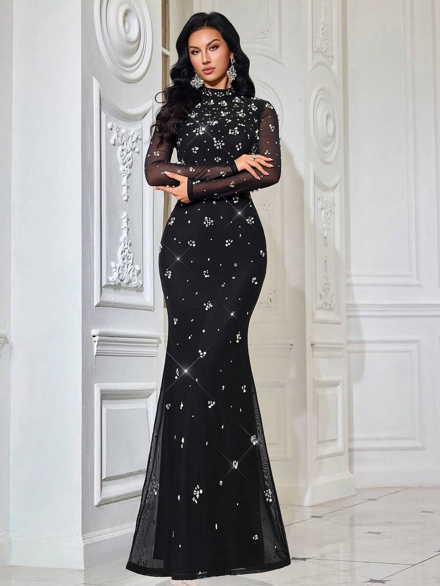 Elisanya Simple Daily Black Hot Drill Women Evening Dresses Formal Dress For Cocktail Party, Red Carpet