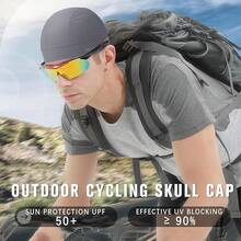 Skull Cap Helmet Liners Men- Soft Elastic Cycling Cap Motorcycle Skull Cap Beanie Wicking Cap Running Hats - Black+grey+blue - 查看 3