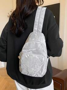 Women'S Stylish Marble-Print Backpack - Adjustable Strap, Multiple Compartments, Smooth Zipper Closure, Lightweight & Versatile Shoulder Bag In 4 Colors (White, Black, Pink, Silver Gray) - Ideal For Shopping, Photography, And Gifts, Everyday Backpack Stylish Backpack Durable Oxford Cloth
