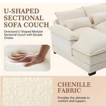 U Shape Sectional Sofa Cloud Couch For Living Room, 110" Modern Chenille Comfy Modular Sofa, 4 Seat Upholstery Sofa Sleeper With Double Chaise & Memory Foam - trắng - Xem 2