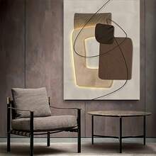 1pc Modern Abstract Geometric Canvas Art With Wooden Frame - Striped Design For Living Room, Bedroom, Home Office Decor - Ideal Valentine's & New Year Gift, Bedroom Wall Art|Minimalist Wall Art|Wooden Frame Art, Wall Decor  (Camel) - 駝色 - 查看 1