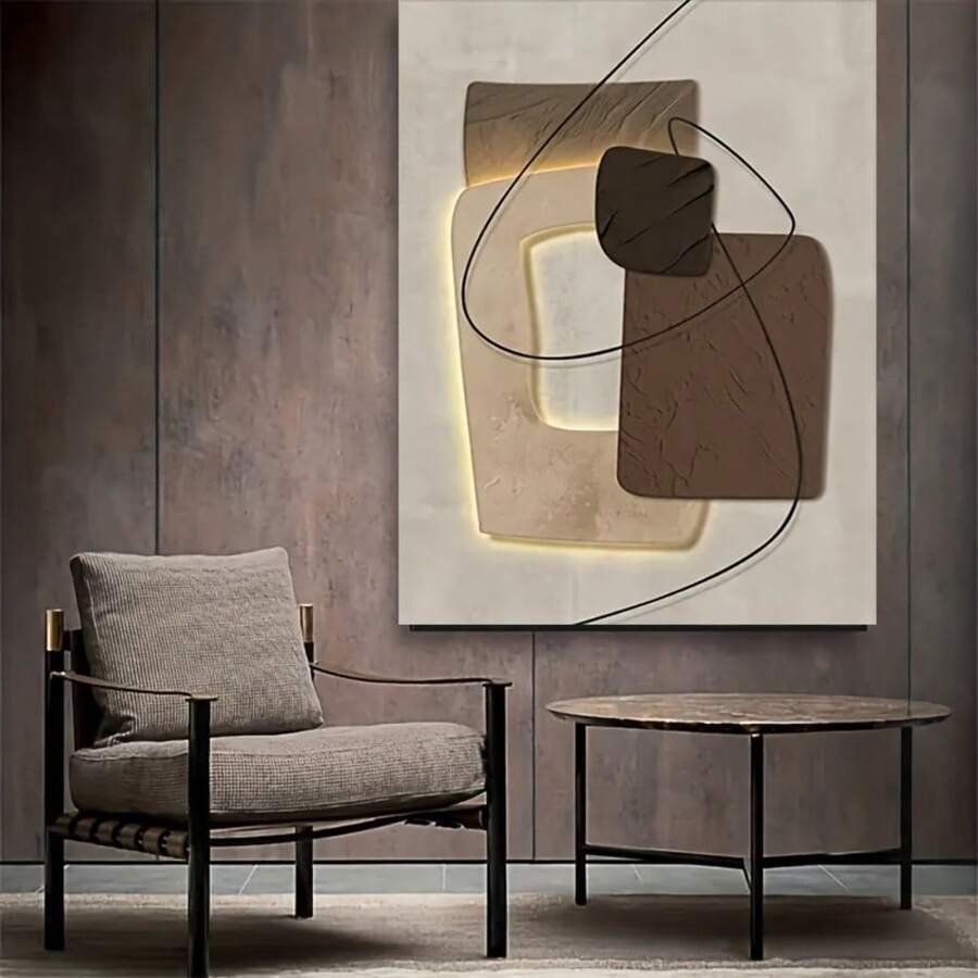 1pc Modern Abstract Geometric Canvas Art With Wooden Frame - Striped Design For Living Room, Bedroom, Home Office Decor - Ideal Valentine's & New Year Gift, Bedroom Wall Art|Minimalist Wall Art|Wooden Frame Art, Wall Decor (Camel) - 駝色 - 查看 1