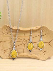 3 件套波西米亚风格女士首饰套装 - 复古银耳环和项链，适合休闲穿着或送礼