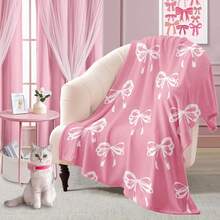 Coquette Pink Bow Blanket - Soft, Collegiate Chic Flannel, Ideal For Dorm Room, Spring Decor, Girly Gift - Pink - View 2