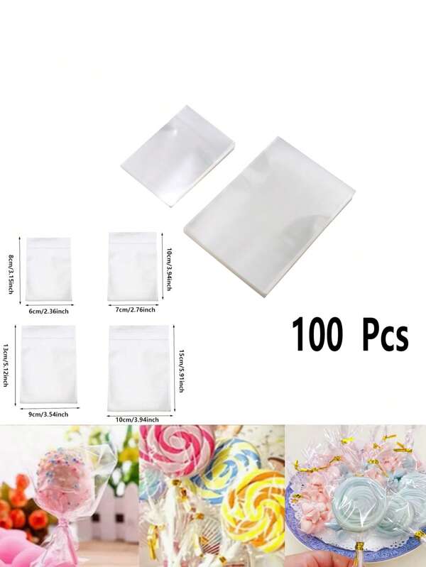 100 Stücke klare Cellophan OPP Plastiktüten für Kuchen, Süßigkeiten, Lutscher, Kekse, Aufbewahrungstüte für Hochzeiten, Geburtstage, Feiertage und Partys, Geschenkverpackungsbeutel, festliche Leckerchenbehälter (es ist keine selbstklebende Tasche, sie muss manuell mit Schleifenverschlüssen versiegelt werden)