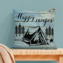 4pcs Outdoor Camping Linen Printed Square Pillow Case, Without Pillow Insert, Suitable For Living Room, Bedroom Decor, Sofa & Car Cushion Cover, Applicable For All Seasons