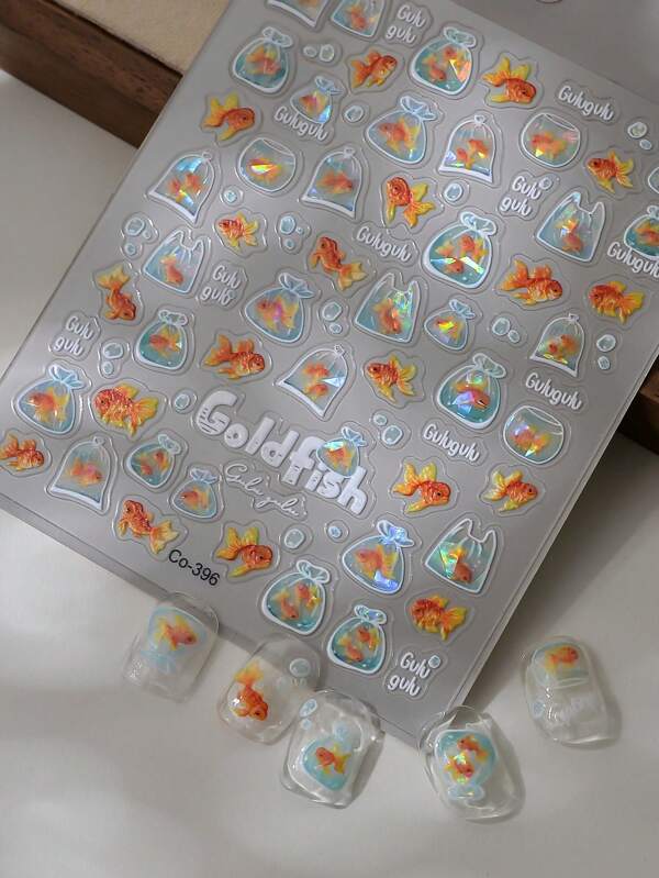 CoCo Notes 1 Set (2PCS) Jelly Colourful Nail Stickers, 5D 3D Fish Nail Art Decorations For Kids