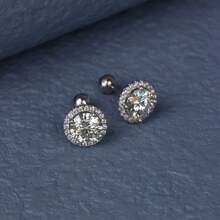 1ct*2pcs Classic Round Moissanite 925 Sterling Silver Stud Earrings, Fashion Versatile Birthday Anniversary Valentine's Wedding Gift, Black Moissanite, Comes With Certificate And Gift Box