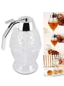 蜂蜜罐和酱料分配器，新型创意漏斗形加压玻璃密封罐，带底座的糖浆分配器，学校用品