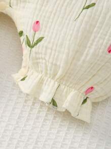 MommBaby Conjunto de mamelucos y pantalones cortos de niña recién nacida con manga de volante y abotonadura, diseño floral, lindo y cómodo atuendo de verano