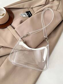 Women's Fashion Clear PVC Underarm Shoulder Bag For Daily Use, Transparent Shoulder Bag, Stadium Approved Clear Bag, Clear Transparent Purse Bag For Concerts Sports Events Festivals, Waterproof, Sandproof Transparent Bag, Beach Sports Picnic Snacks Clear Purse For Women