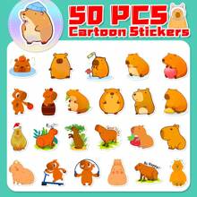 50 piezas de pegatinas de dibujos animados lindos de capibara, pegatinas impermeables de PP para scrapbooking, botellas de agua, monopatines, portátiles, planificadores, equipaje, recompensas en el aula, interacción padres-hijos, regalos de cumpleaños