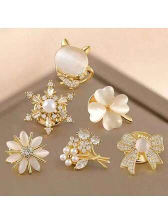 4pcs/6pcs Set Ladies Cuff Collar Brooch, Versatile Anti-Slip V Neck Brooch Flower Pins, Gift For Women, Valentine's Day Gift School