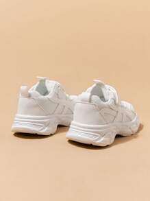 1 Pair Children Sports Shoes, White Breathable Mesh Hook & Loop Closure, Girls Athletic Shoes, College Style, All Season Wear, Lightweight & Comfortable, Boys Casual Sports Sneakers
