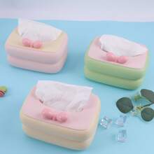 Creative High-End Tissue Box, Living Room Paper Box, Bow Tissue Box, Dopamine Tissue Box, Household Paper Box, Cute Ribbon Spring Tissue Box, Pink, Creamy Yellow, Light Green