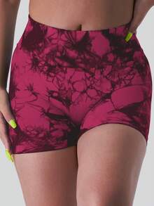 女士渲染運動短褲，提臀高腰無縫瑜伽健身褲，女式運動服裝女士拳擊短褲 - 酒紅色 - 查看 4