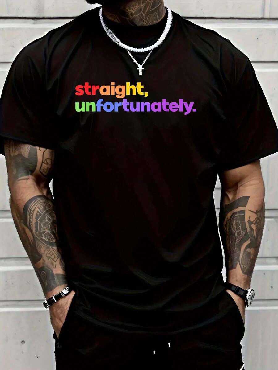 Straight Unfortunately Rainbow Pride Ally LGBTQ Gay T-Shirt - màu đen - Xem 1