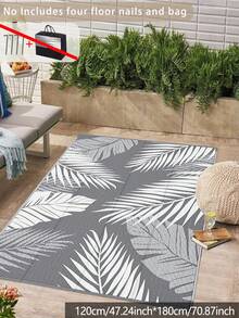 Outdoor Waterproof Plastic Woven Rug - 150x240cm Waterproof Reversible Patio Mat, Modern Carpet Suitable For Deck, Beach, RV, Camping, Patio, Garden, Picnic, Back To School - Gray Leaves (without Ground Spikes and Carrying Bag) - View 12