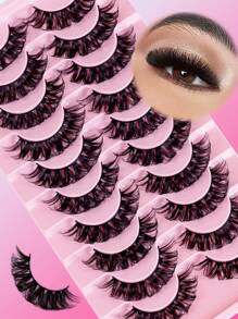 Cílios Postiços de Volume Russo, Cílios Naturais Wispy Falsos de Vison, Pacote com 10 Pares, Cílios de Tira Postiços Falsos, Conjunto para Iniciantes, Maquiagem Diária