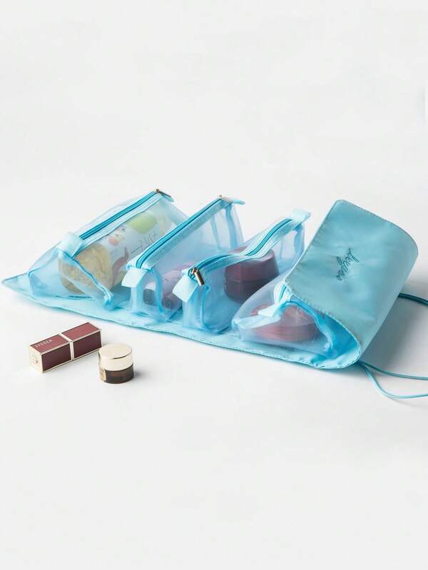 1pc Detachable Four In One Cosmetic Bag, Classified Cosmetics, Large Capacity Advanced Classified Skin Care Products Such As Lipstick, Eyebrow Pencil, Toiletries, Cosmetic Brush, Etc. Cosmetic Storage Bag Is Used For Lipstick, Brush, Skin Care Products