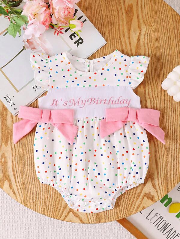 Pelele bordado con puntos de colores "Es mi cumpleaños" para bebé niña, una prenda esencial y adorable para la celebración del primer cumpleaños del bebé