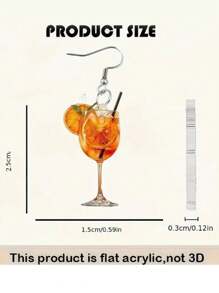 1 coppia di orecchini pendenti in acrilico 2D con bicchiere di vino, orecchini con ciondolo di succo e cocktail, gioielli da indossare quotidianamente in ogni stagione