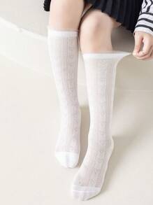 3 Pairs Floral Textured Mesh Kids Crew Socks, Spring/Summer