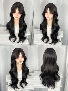 1 件黑色棕色合成耐热卷发，26 英寸长，纤维材质，适合日常佩戴，自然逼真的假发。 - 黑棕色 - 查看 4