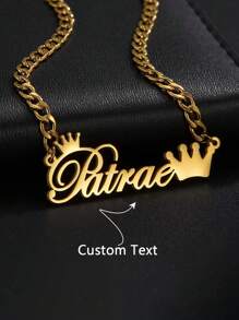 1PC Personalized Children Boys And Girls Simple DIY Name Stainless Steel Necklace, Custom Crown And Name Pendant Necklace,Customized For Delicate Gift For Kids, Baby Shower,Back To School Winter Gift Ideas Boy Girl Valentine's Da