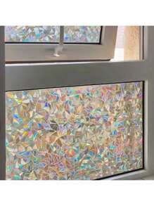 1. PC Privacy Window Glass Film, Solid Color Background Rainbow Crescent Fragment Decorative Glass Film, Electrostatic Adsorption Easy To Install Adhesive Free Removable Glass Film, Bedroom Bathroom Door And Window Glass Film, Suitable For Home, Home Bathroom Object Kitchen Study, Master Bedroom Room Office, Electrostatic Adsorption Application, Enhances Privacy Through Light Filtering