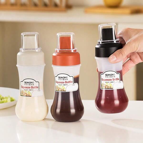 1pc Salad Dressing And Tomato Sauce Squeeze Type Sauce Bottle, Kitchen Seasoning Bottle With Dust Cover, Five-Hole Scale Food Squeeze Sauce Bottle