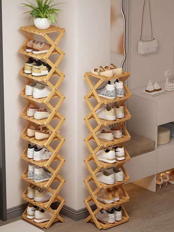 1 pièce Porte-chaussures pliable en bambou simple, sans installation requise, convient pour le salon, la chambre, le balcon, l'entrée, étagère de rangement