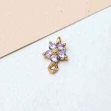 5/10件铜镀金微镶锆石双花吊坠，DIY耳环，发饰，流苏装饰材料 - 彩色 - 查看 5