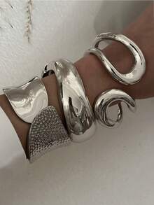 1 chiếc vòng tay lò xo kim loại thời trang, hình học hiện đại tương lai hoàn thiện sáng bóng, thích hợp cho các bữa tiệc, đeo hàng ngày, làm quà tặng - vòng đeo tay - Xem 14