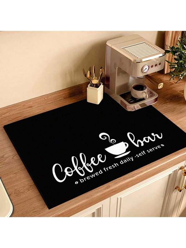 1pc Home Decor, Coffee Cup Printed Drain Mat, New Absorbent Kitchen Counter Drying Pad, Kitchen Dish Drying Mat - Dish Pad, Soft Diatomite Non-Slip Quick Dry Mat, Suitable For Kitchen Counter, Coffee Maker, Espresso Machine, Etc.
