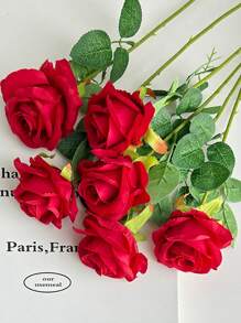 1pc/4pcs/5pcs/8pcs Red Rose Artificial Flowers Artificial Bridal Bouquet Realistic Velvet Faux Flower Flower Arrangement Decoration Fake Rose Artificial Rose For Valentine's Day Gifts Wedding Party Home Decoration, Brithday Gifts Outdoor Indoor Decor, Vase Floral Decor (Purchase Instructions: May Contain Odor, Please Place In Window For Ventilation For 1-2 Days) Artificial Plant
