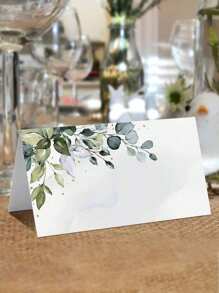 50pcsGreen Leaf Watercolor Place Cards For Weddings Or Parties, Table Seating Cards, Scored, Easy To Fold