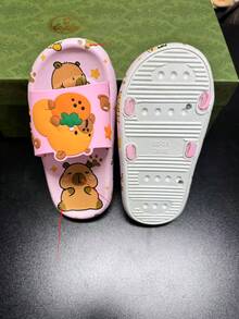 Lindas zapatillas de verano para niños con diseño de capibara, son livianas, cómodas, antideslizantes, de suela blanda y apropiadas para uso en el hogar - Rosa - Ver 5